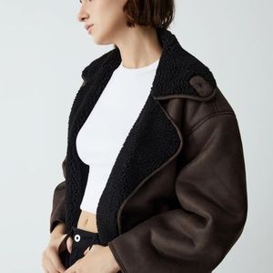 Faux-Leather Brown Teddy Flight Jacket - New With Tags!